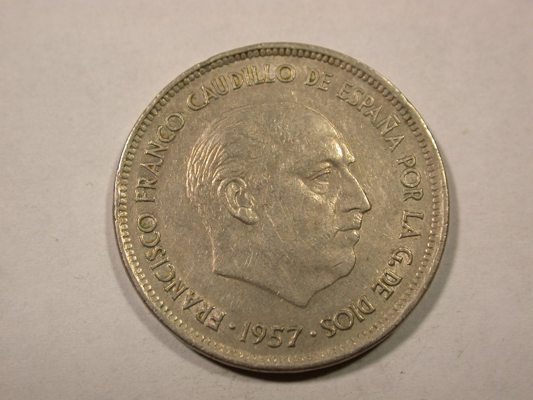  F15  Spanien 25 Pesetas Franco 1957  (1970) in ss-vz  Originalbilder   