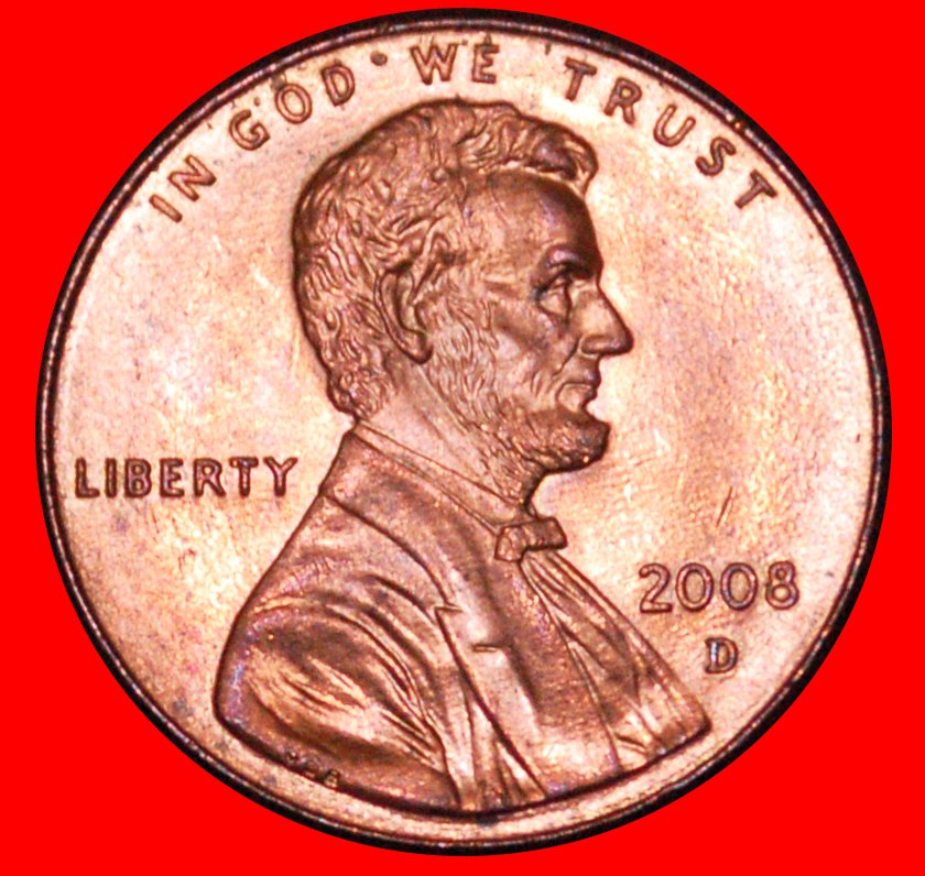  * MEMORIAL (1982-2008): USA★1 CENT 2008D UNC MINT LUSTRE! LINCOLN 1809-1865 ★LOW START ★ NO RESERVE!   