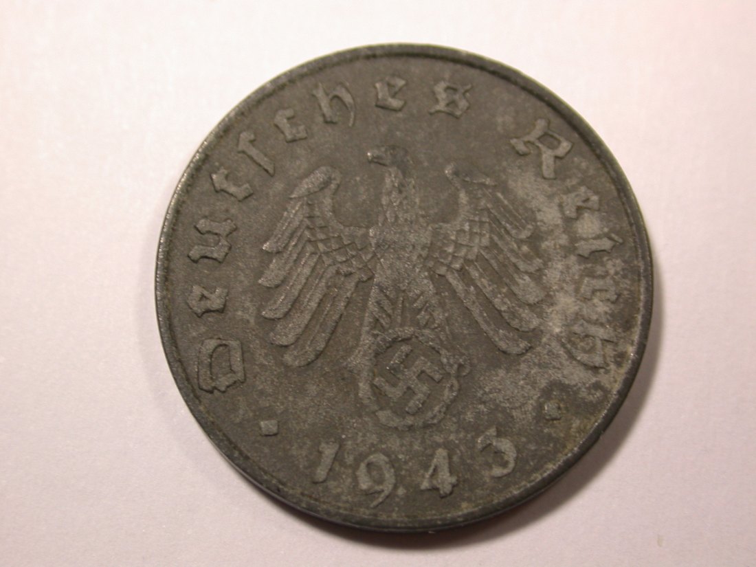  F16  3.Reich  10 Pfennig 1943 E in ss-vz  Originalbilder   