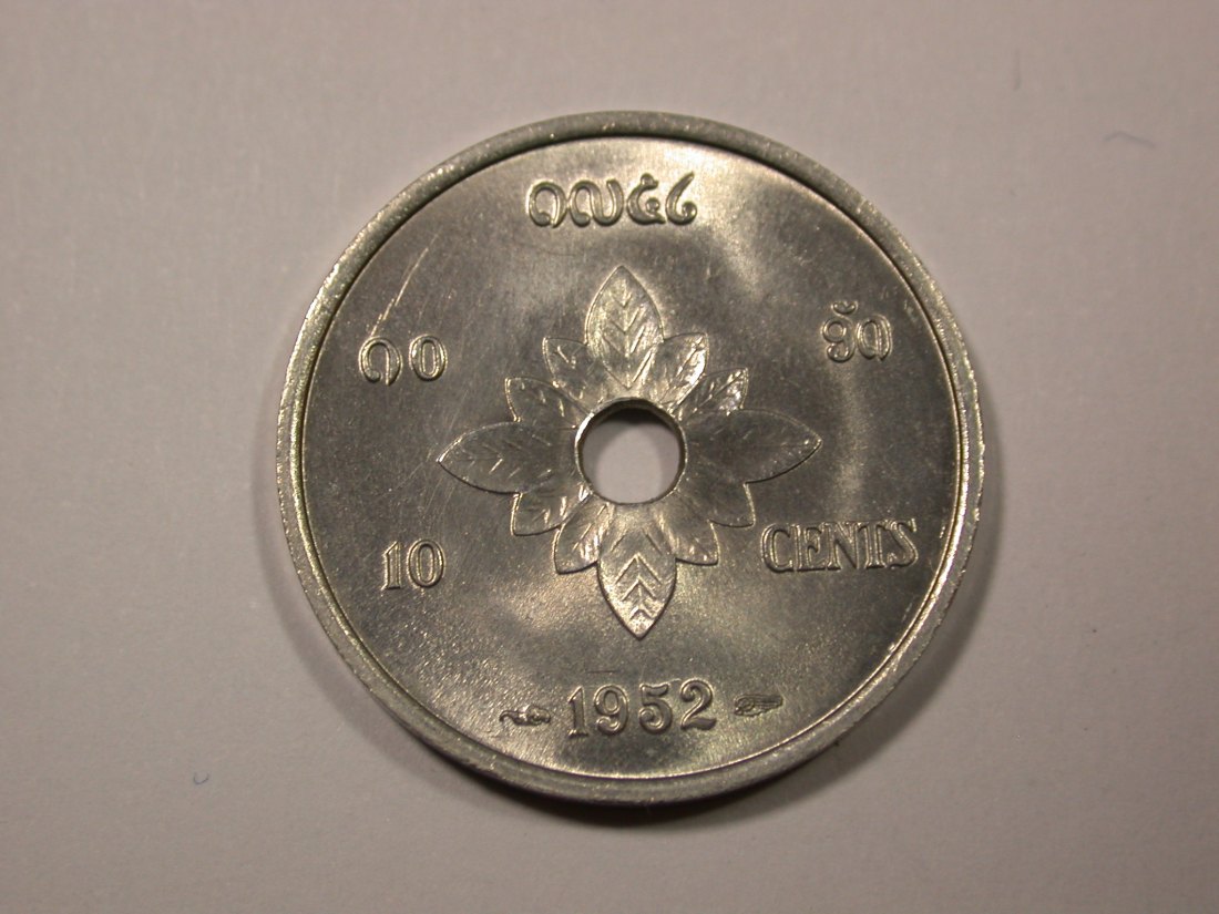 F16 Laos 10 Cents 1952 in UNC, f.st Originalbilder
