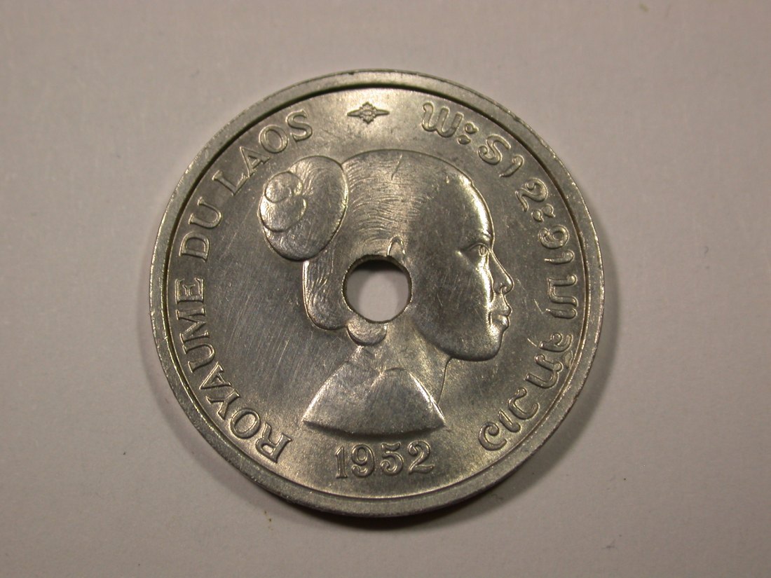  F16  Laos  10 Cents 1952 in UNC, f.st  Originalbilder   