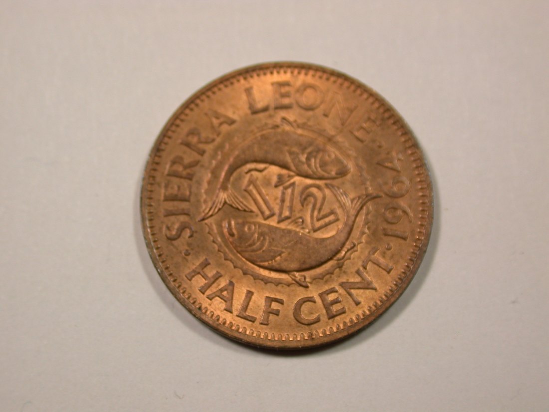  F16  Sierra Leone  1/2 Cent 1964 in UNC, f.ST   Originalbilder   