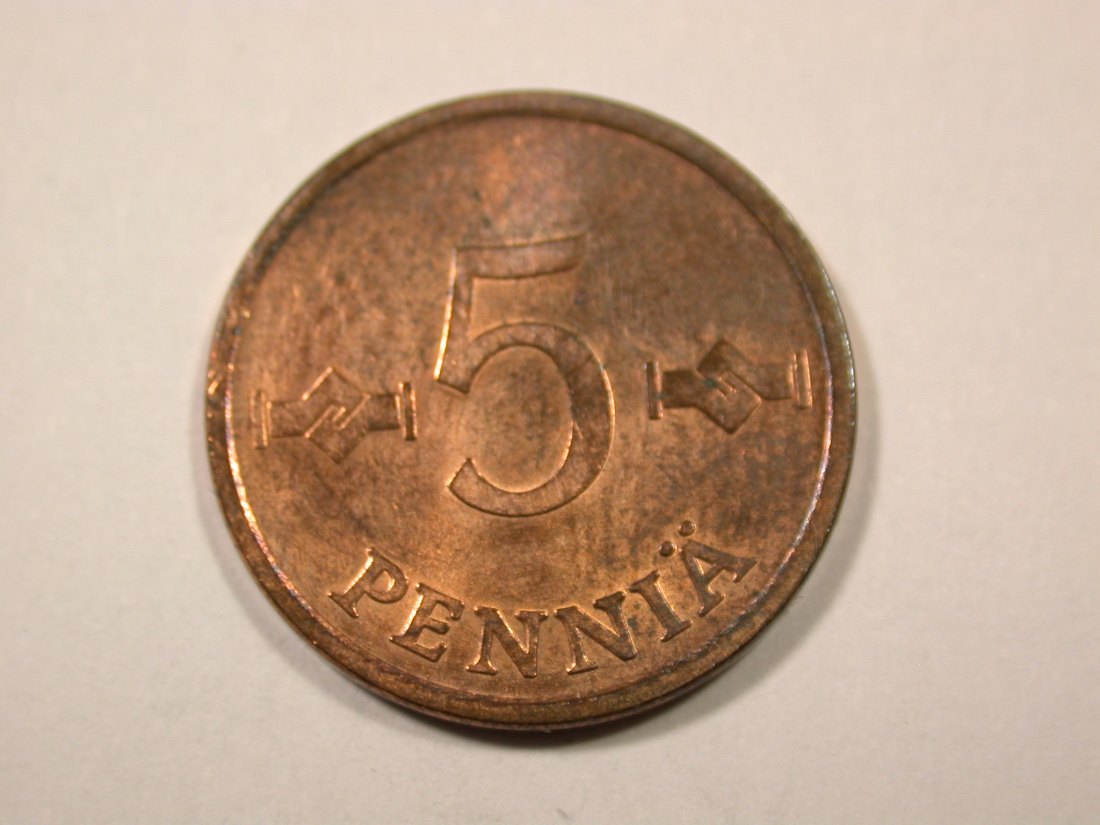 F16 Finnland 5 Penniä 1969 in vz-st, AU-MS Originalbilder