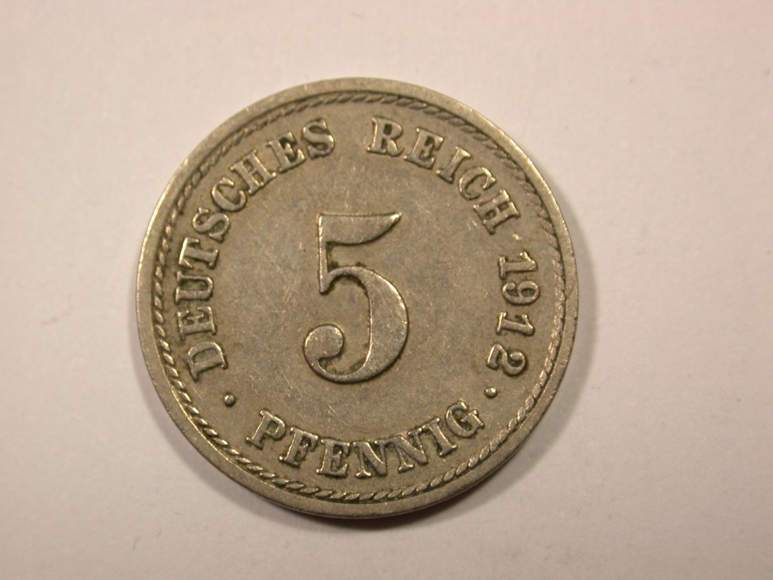 F16 KR 5 Pfennig 1912 F in ss-vz Originalbilder