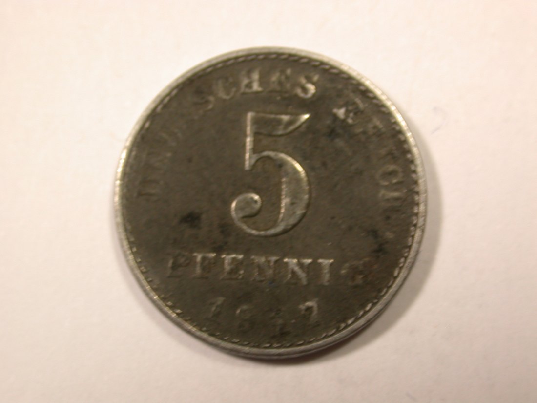 F16 KR 5 Pfennig 1917 A in ss/ss-vz Ersatzmünze Eisen Originalbilder