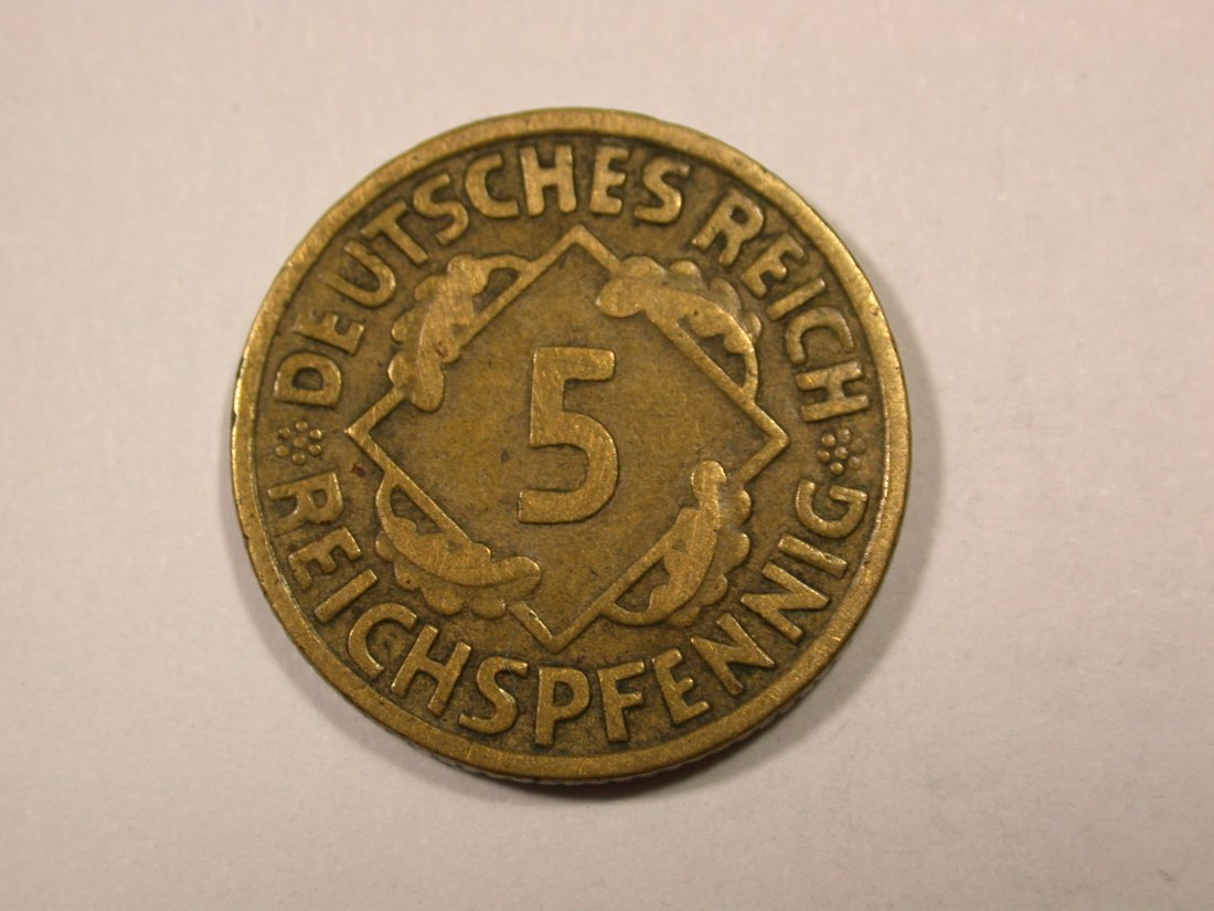 F16 Weimar 5 Reichs Pfennig 1925 G in ss/ss+ Originalbilder