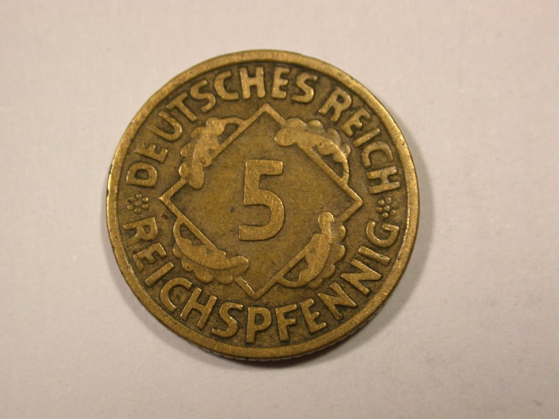  F16  Weimar  5 Reichs Pfennig 1925 G in ss/ss+   Originalbilder   