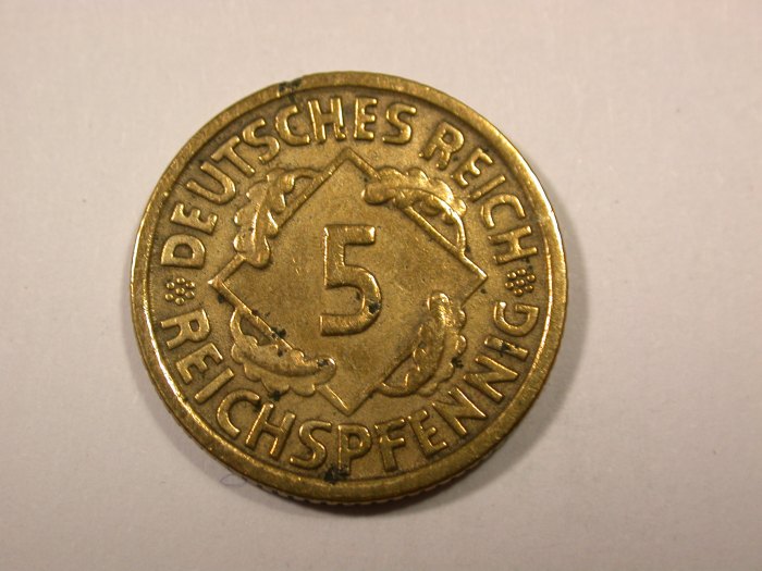 F16 Weimar 5 Reichs Pfennig 1935 D Belegstück Originalbilder