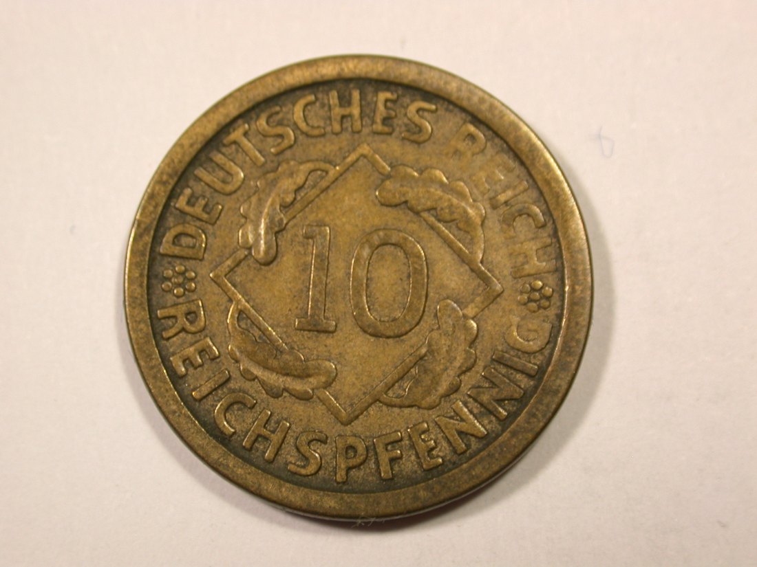 F16 Weimar 10 Reichs Pfennig 1924 F in ss Originalbilder