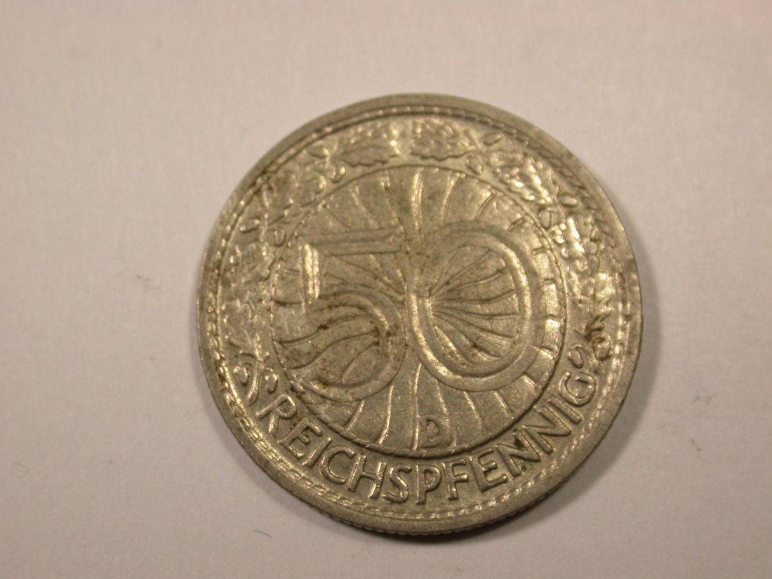 F16 Weimar 50 Pfennig 1928 D in ss+ Originalbilder