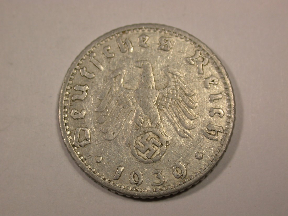  F16  3.Reich  50 Pfennig 1939 E in ss  Originalbilder   