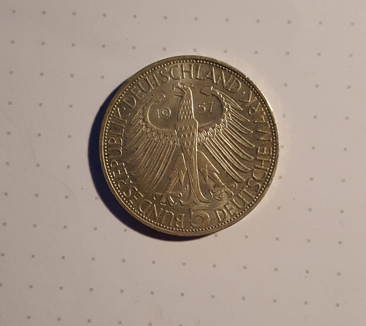  5 DM Silber Deutschland 1957 J , Joseph Freiherr von Eichendorff   