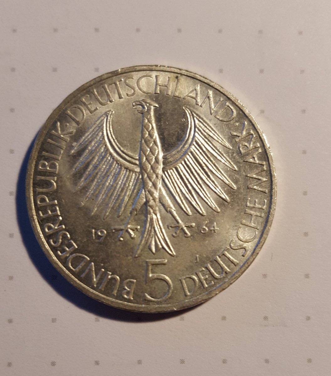 5 DM Silber Deutschland 1964 J , Johann Gottlieb Fichte   