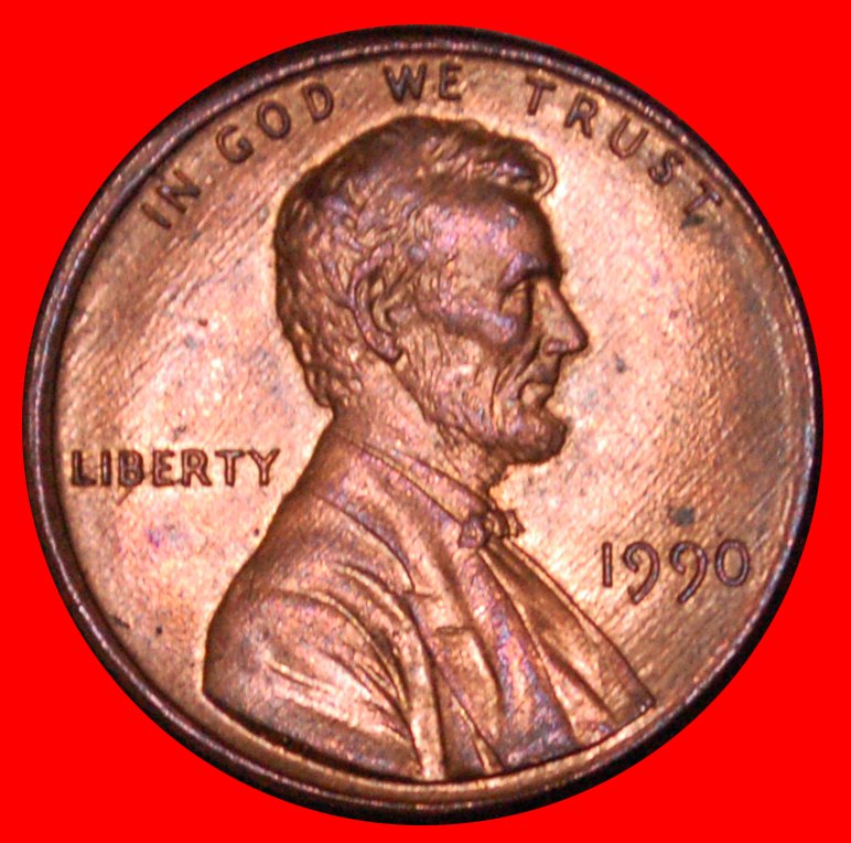  * MEMORIAL (1982-2008): USA ★ 1 CENT 1990! STG STEMPELGLANZ! LINCOLN (1809-1865)★OHNE VORBEHALT!   