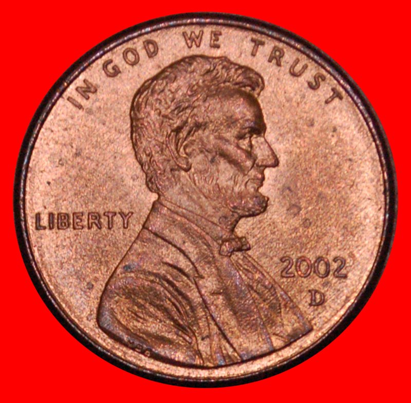 * MEMORIAL (1982-2008): USA ★ 1 CENT 2002D! STG STEMPELGLANZ! LINCOLN (1809-1865)★OHNE VORBEHALT!