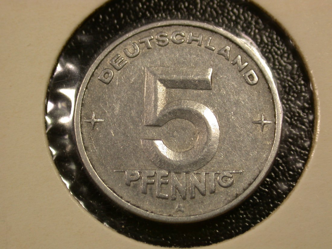 F04 DDR 5 Pfennig 1950 A in ss/ss+ Originalbilder