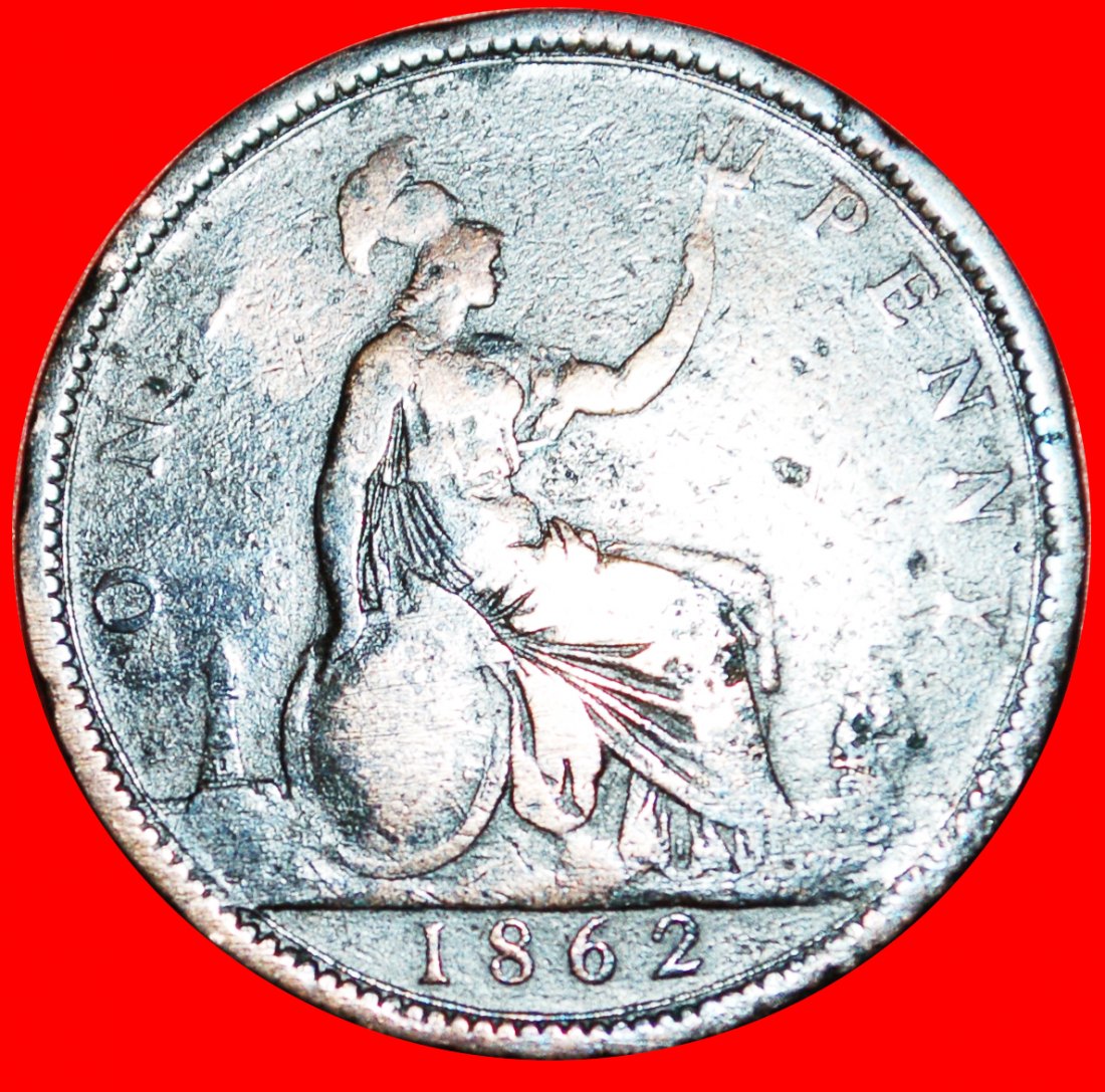  * HERRIN DER SEEN: GROSSBRITANNIEN ★PENNY 1862! SCHIFF! VICTORIA (1837-1901) RARITÄT OHNE VORBEHALT!   