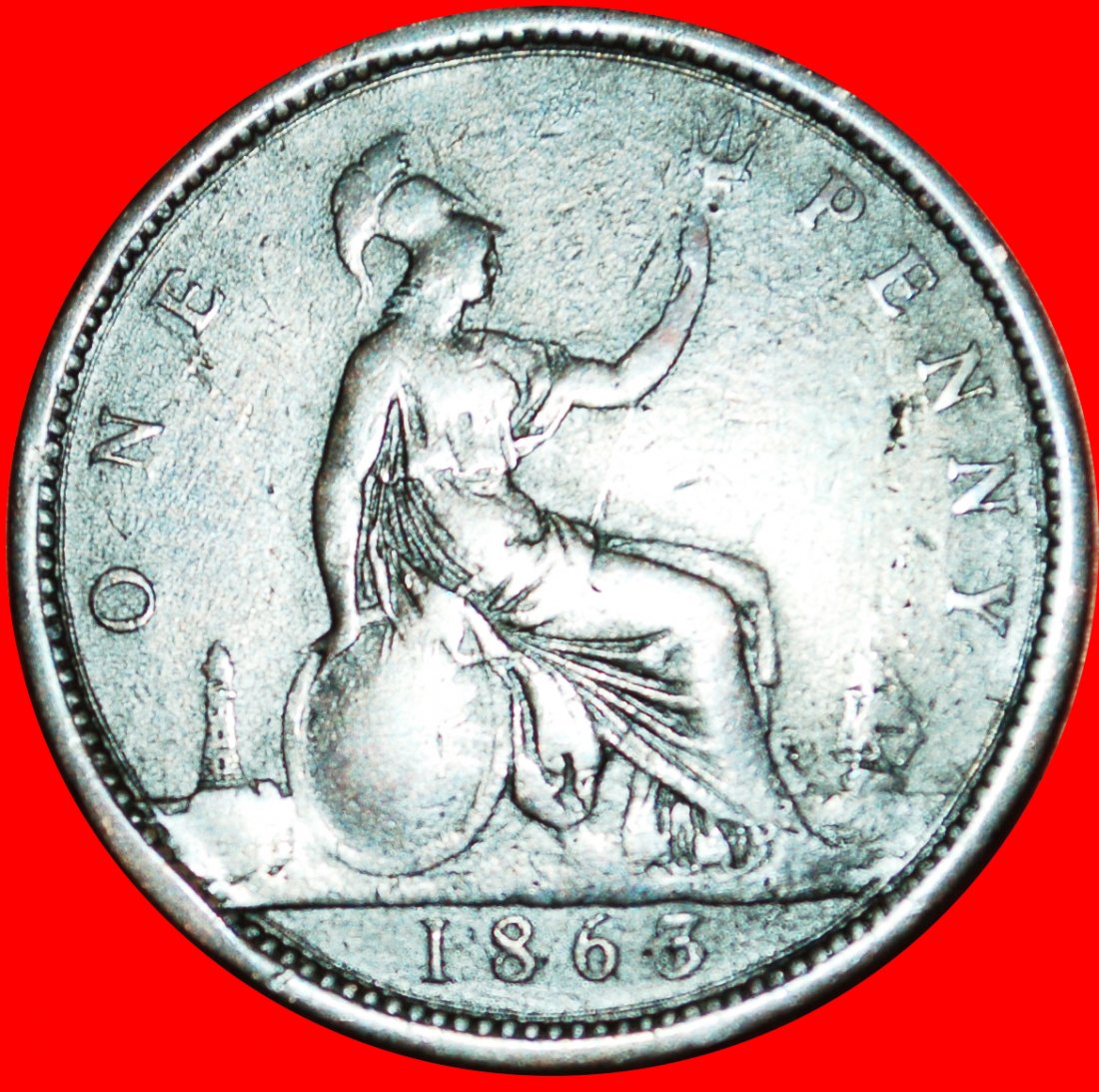 * MISTRESS OF SEAS: UNITED KINGDOM ★ PENNY 1863! SHIP! VICTORIA (1837-1901)★LOW START!★ NO RESERVE!