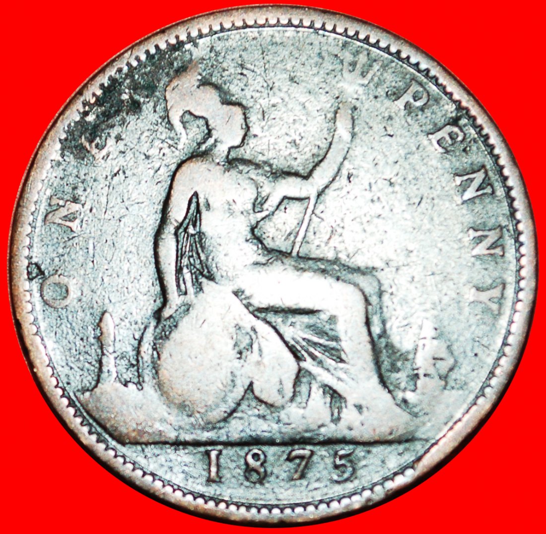  * HERRIN DER SEEN: GROSSBRITANNIEN ★ PENNY 1875! SCHIFF! VICTORIA (1837-1901) OHNE VORBEHALT!   