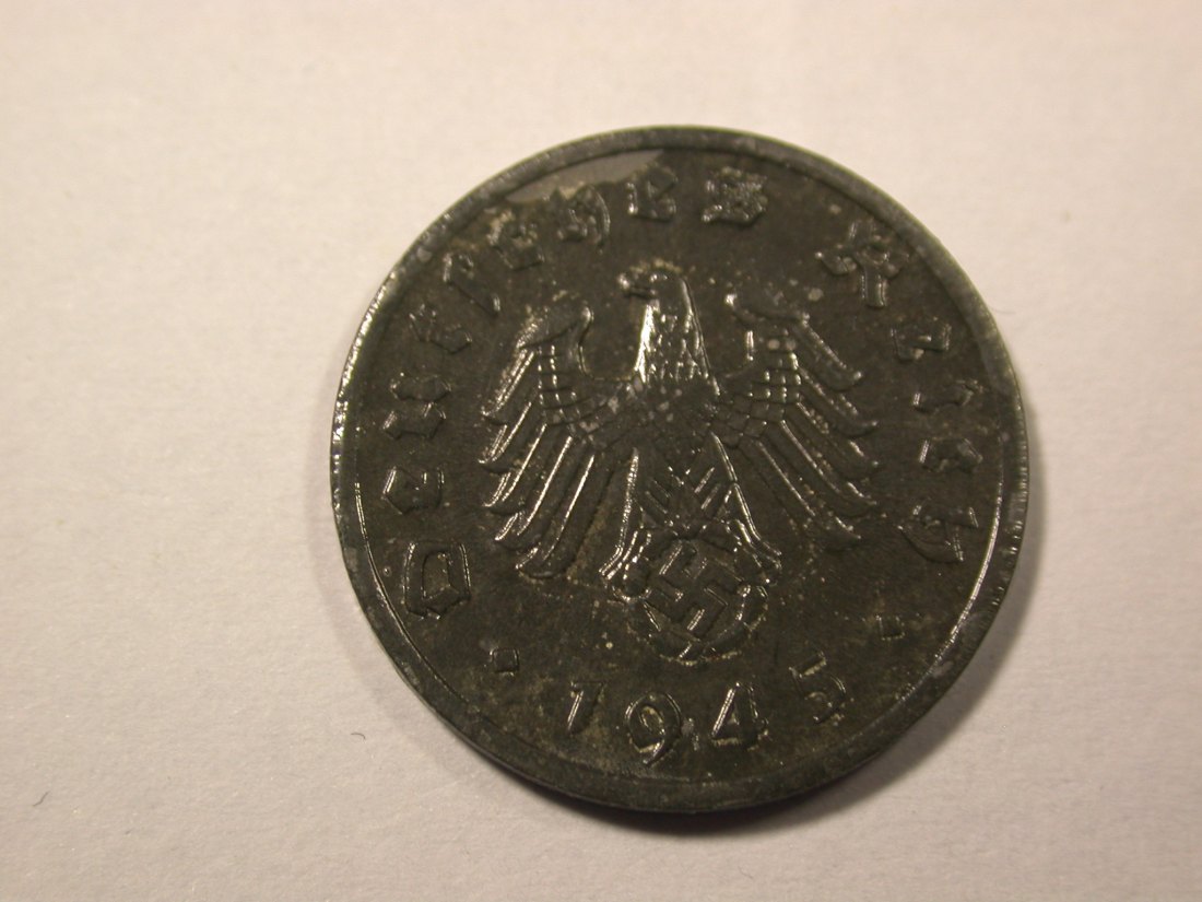  F17  3.Reich  1 Pfennig 1945 A in vz, zaponiert   Originalbilder   