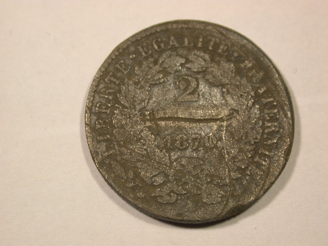  F17  Frankreich  2 Franc 1870, zeitgenössische Fälschung unedel  Originalbilder   