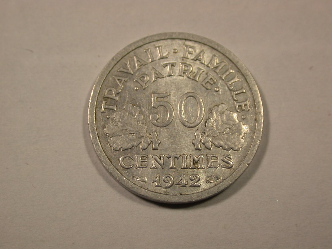 F17 Frankreich 50 Centimes 1942 in vz-st/f.st Originalbilder