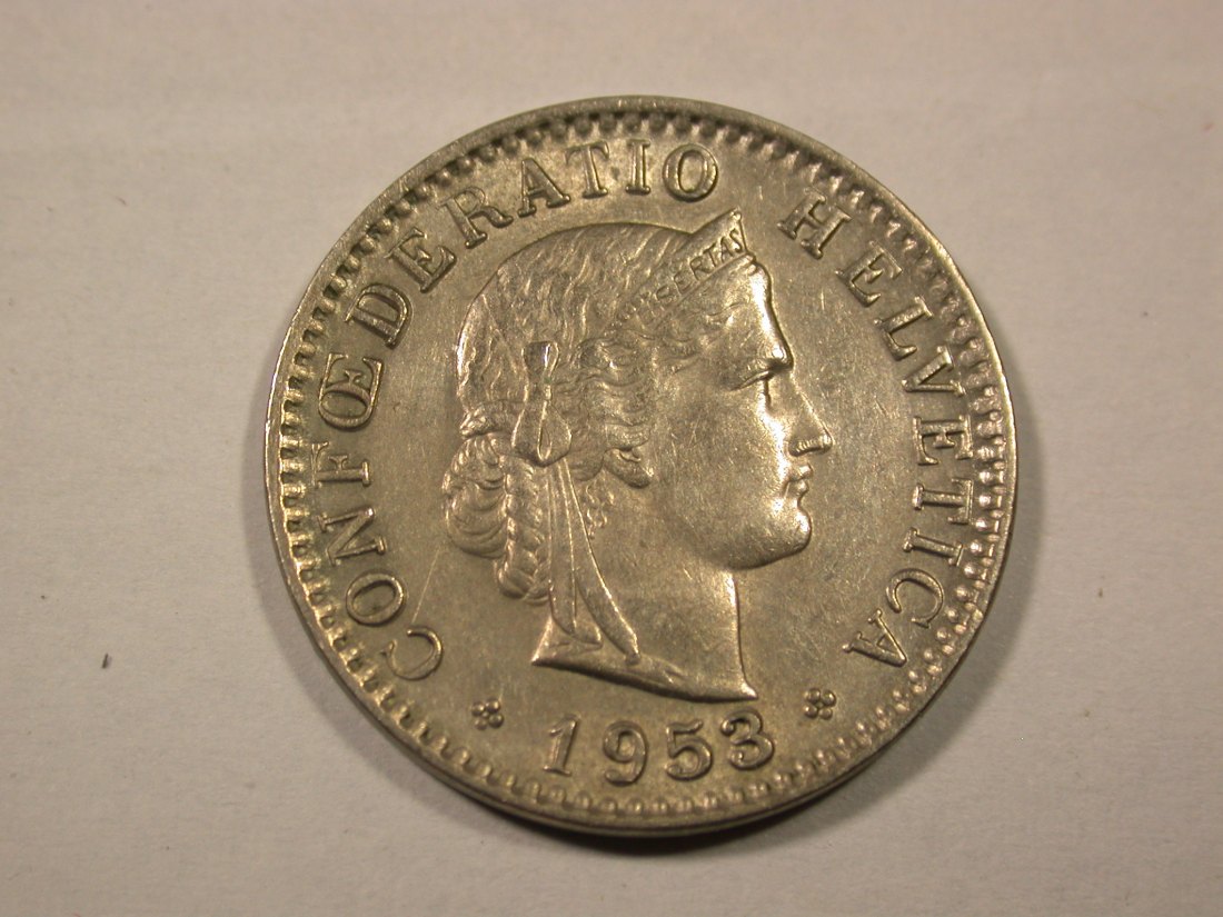 F17 Schweiz 20 Rappen 1953 in vz Originalbilder