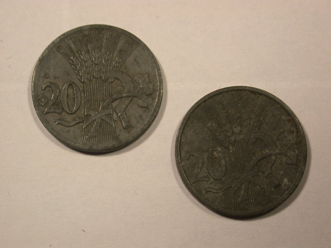 F17 Böhmen und Mähren 20 Heller 1941 und 1942 2 Stück in f.vz/vz Originalbilder
