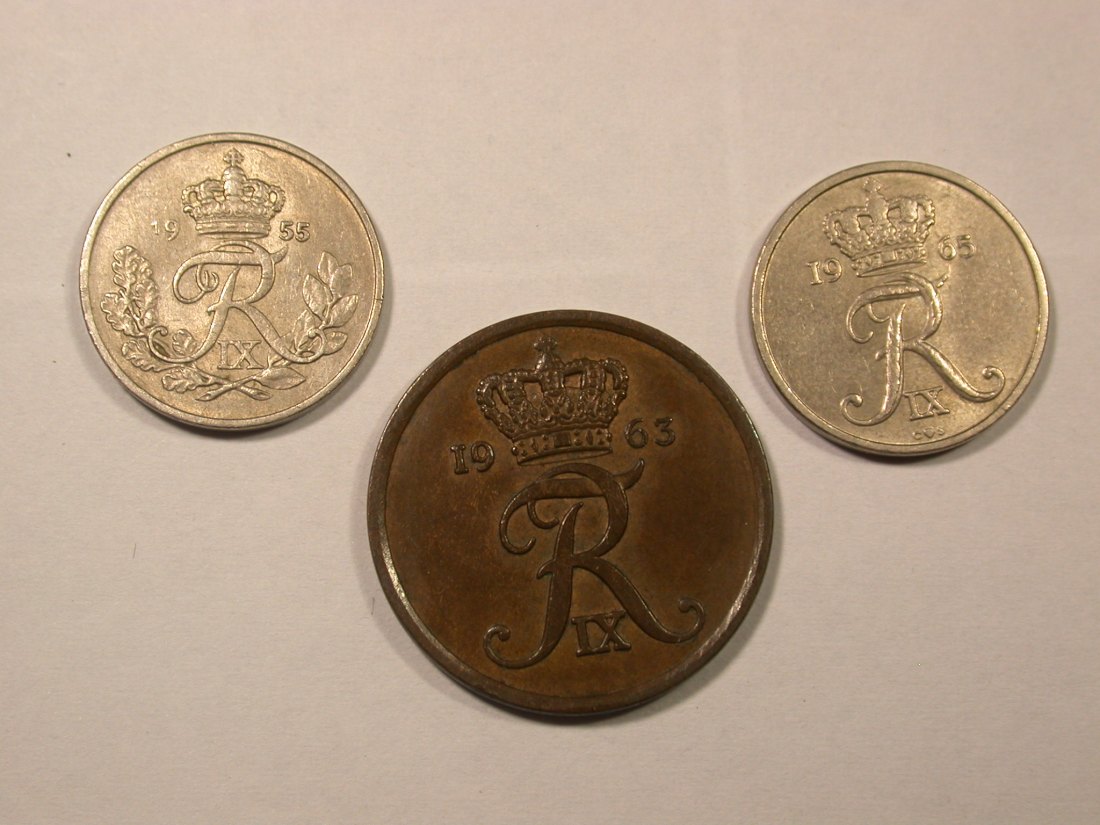  F17  Dänemark  3 Münzen  1955, 63 und 65    Originalbilder   