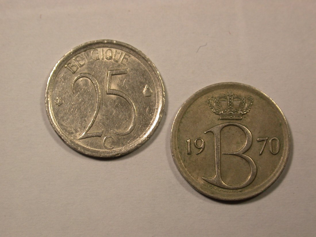  F17  Belgien  25 Centimes 1965 und 1970  2 Stück    Originalbilder   