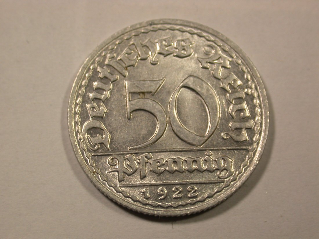 F17 Weimar 50 Pfennig 1922 D in f.st/st Originalbilder