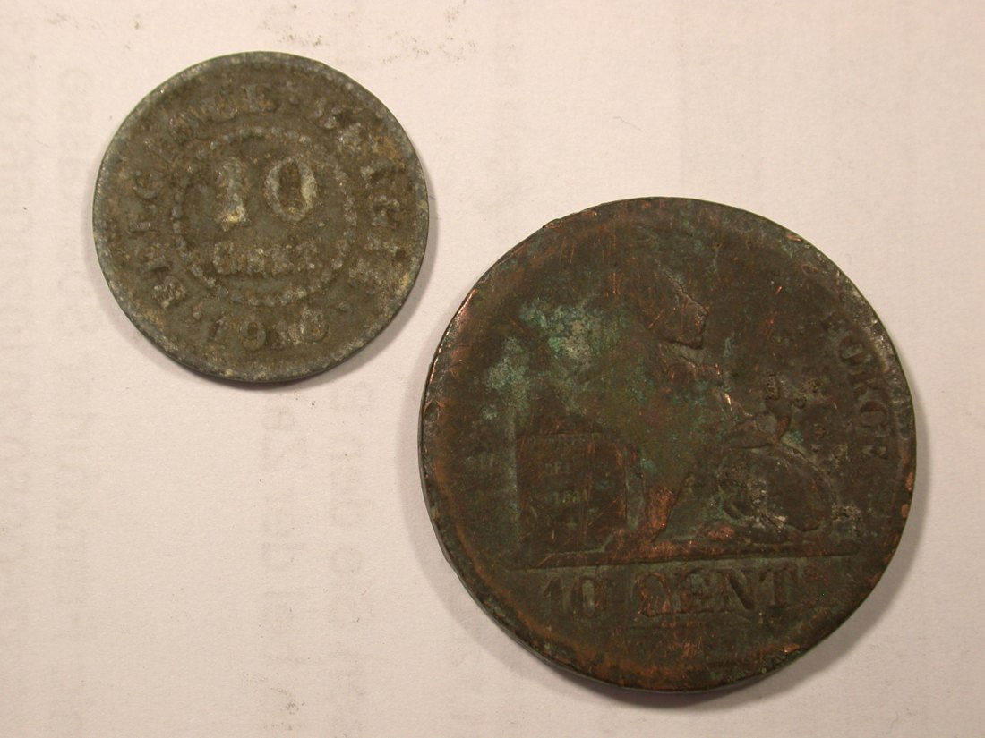  F18  Belgien 2 Münzen  1 x große Kupfermünze gering erhalten Originalbilder   
