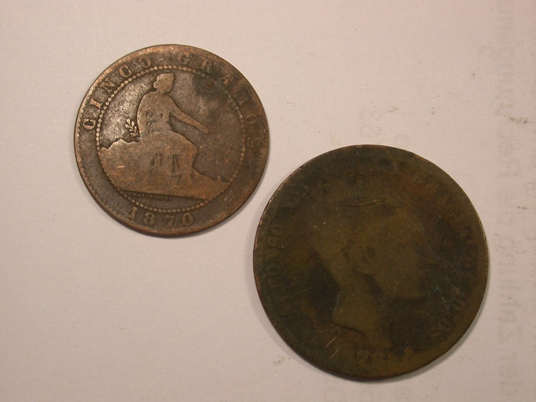  F18  Spanien 2 Kupfermünzen   gering erhalten Originalbilder   