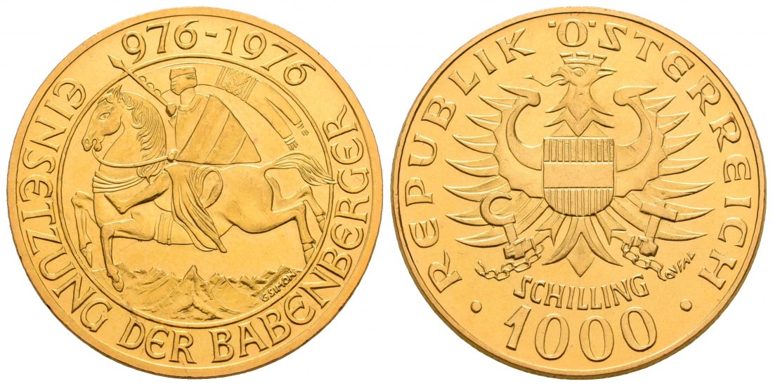 PEUS 6905 Österreich 12,15 g Feingold. Einsetzung der Babenberger 1000 Schilling GOLD 1976 Fast Stempelglanz