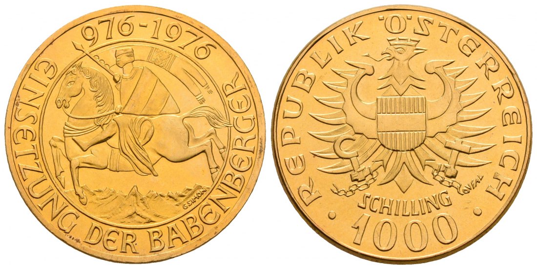 PEUS 6928 Österreich 12,15 g Feingold. Einsetzung der Babenberger 1000 Schilling GOLD 1976 Fast Stempelglanz
