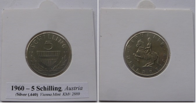  1960, Österreich, 5 Schilling, Silbermünze   