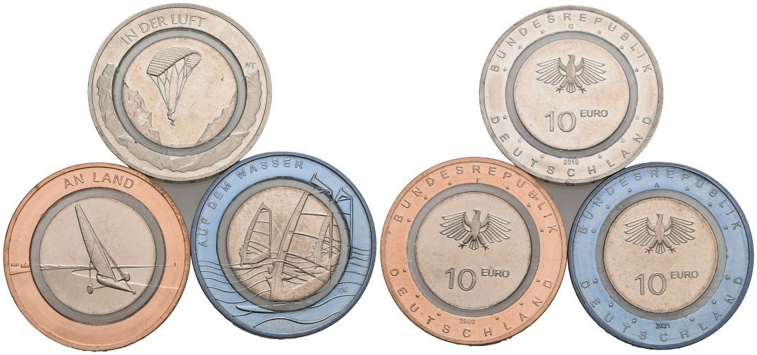 PEUS 6985 BRD Serie Luft bewegt 10 Euro Gedenkmünze-Lot (3 Münzen) 2019 - 2021 Meist Vorzüglich +
