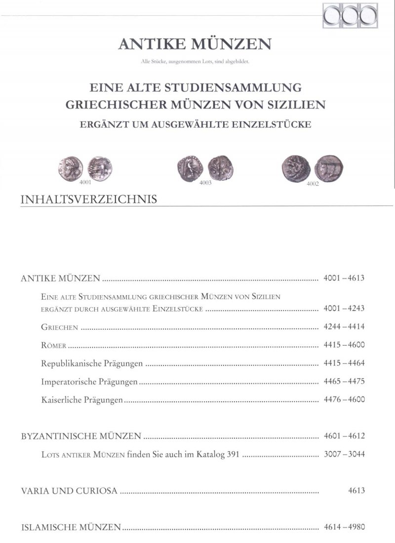  Busso Peus (Frankfurt) Auktion 392 (2007) Studiensammlung Griechischer Münzen von Sizilien, Römer ua   