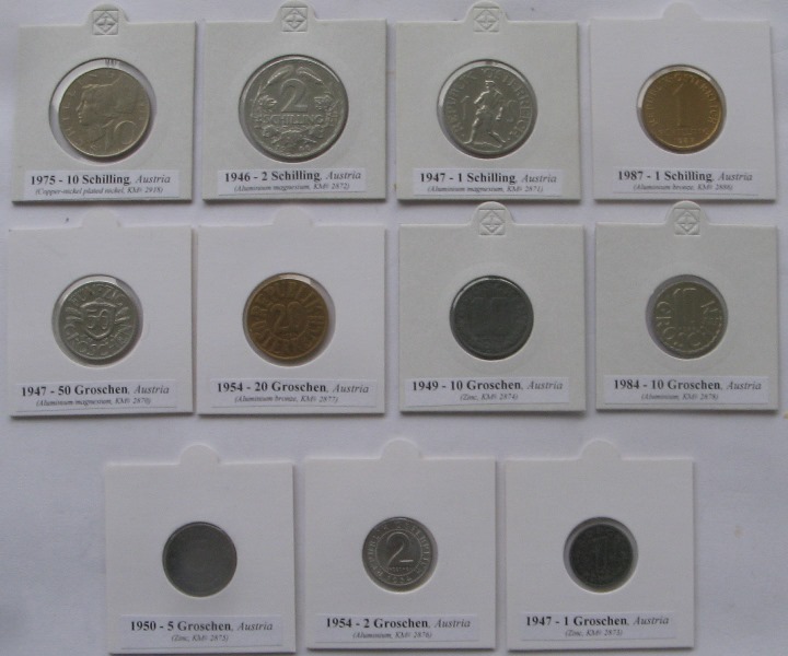  1946-1987, Austria, a set 11 pcs coins   