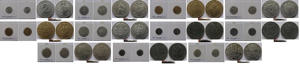  1946-1987, Austria, a set 11 pcs coins   