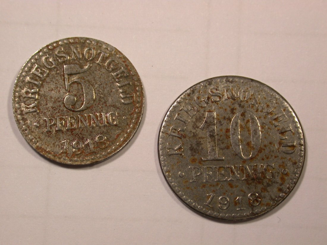 F19 Notgeld Braunschweig Herzogtum 5 und 10 Pfennig 1918 in l. fleckig sonst vz Originalbilder