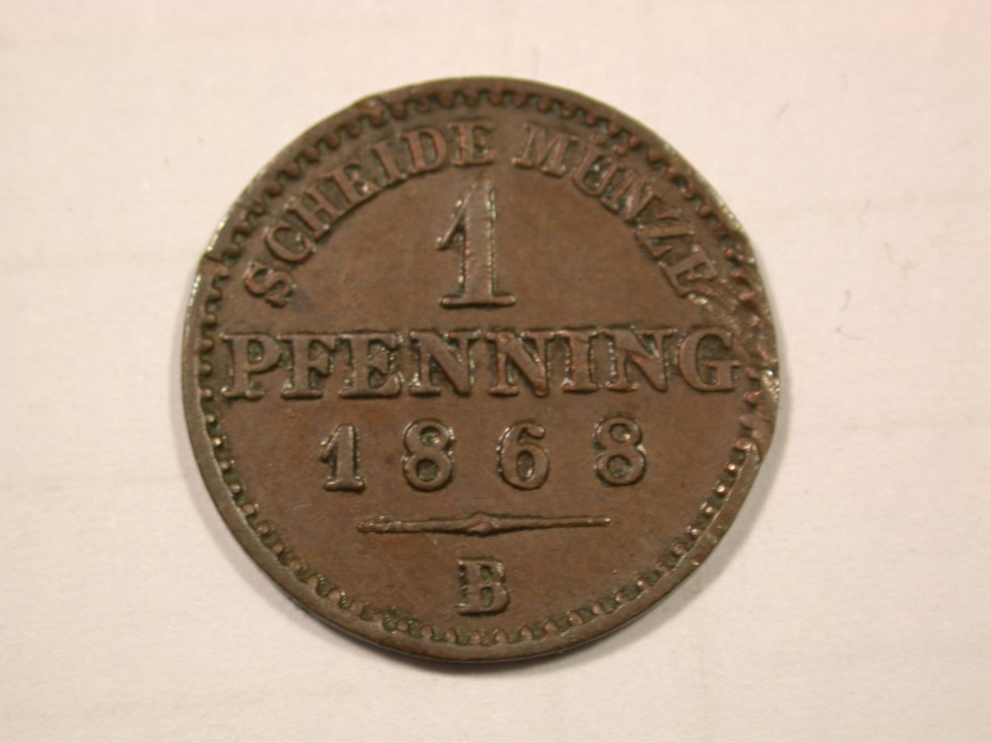 F19 Preussen 1 Pfennig 1968 B in vz-st, Randfehler Originalbilder