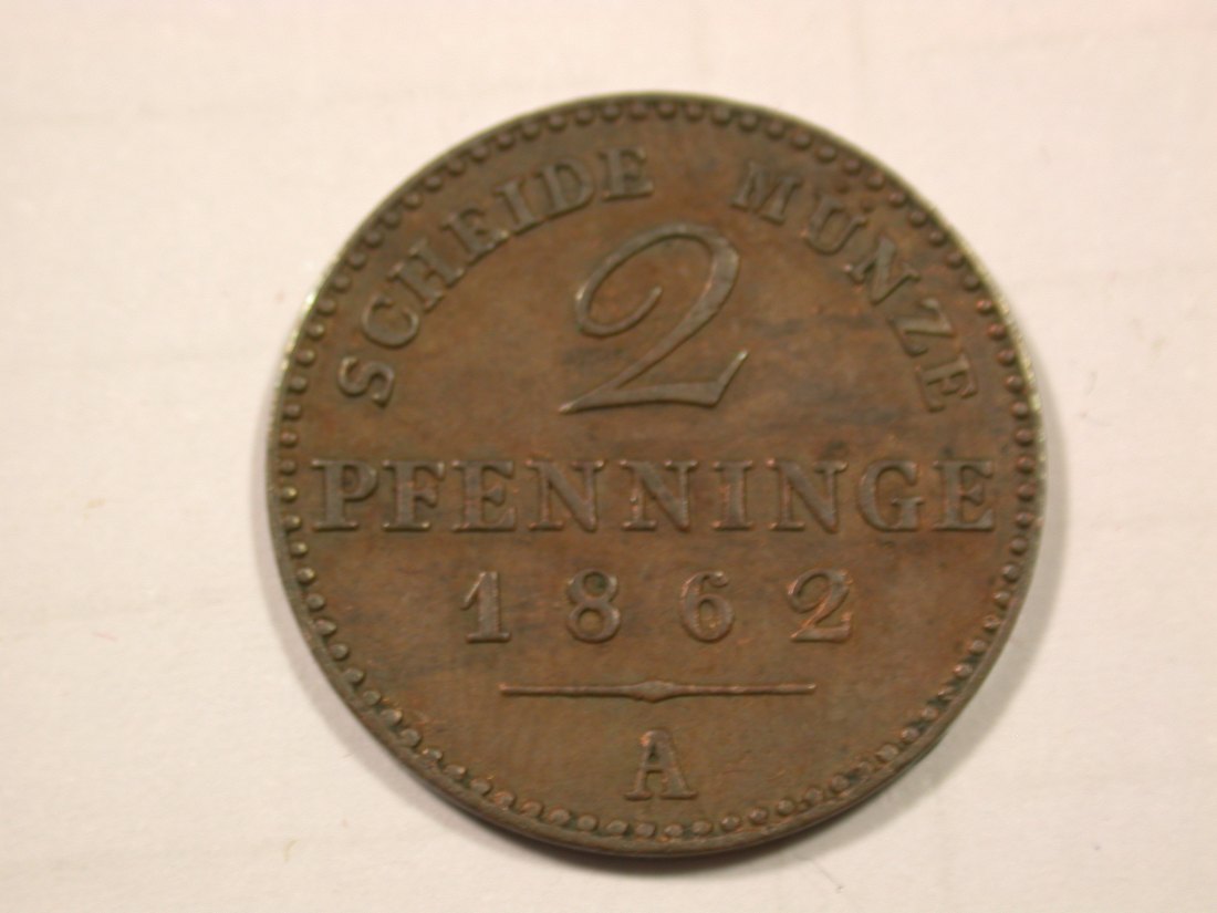 F19 Preussen 2 Pfennig 1862 A in vz Originalbilder