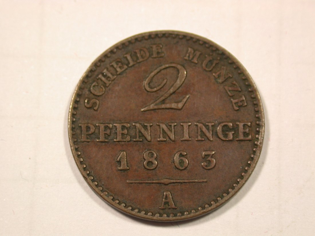 F19 Preussen 2 Pfennig 1863 A in ss/ss-vz Originalbilder
