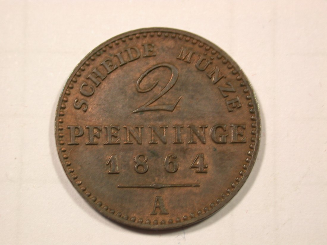 F19 Preussen 2 Pfennig 1864 A in f.ST Originalbilder