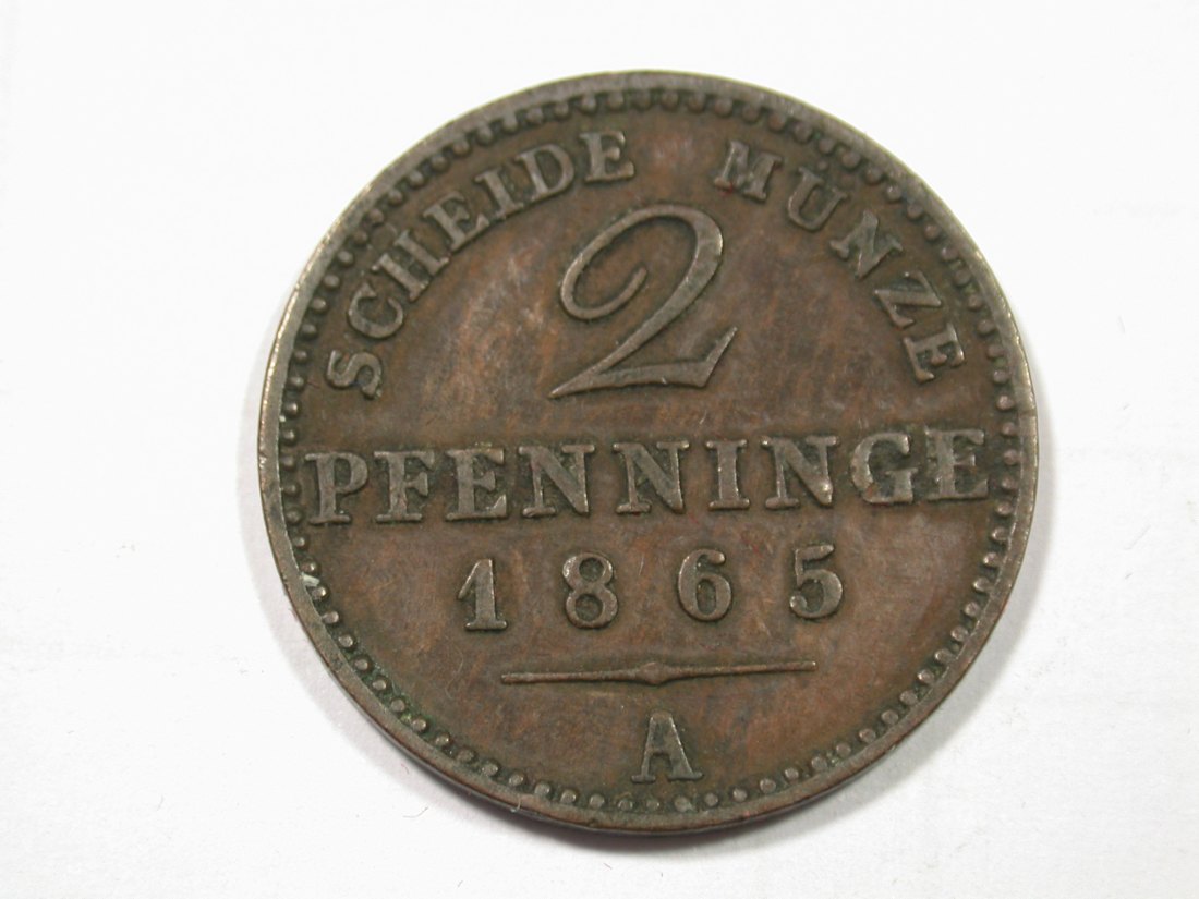 F19 Preussen 2 Pfennig 1865 A in f.vz Originalbilder