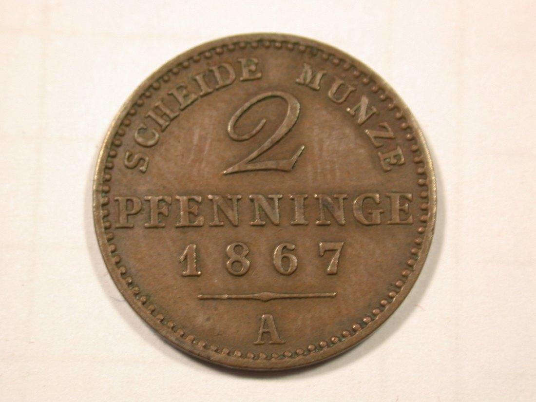  F19 Preussen  2 Pfennig 1867 A in f.ST Druckstellen     Originalbilder   