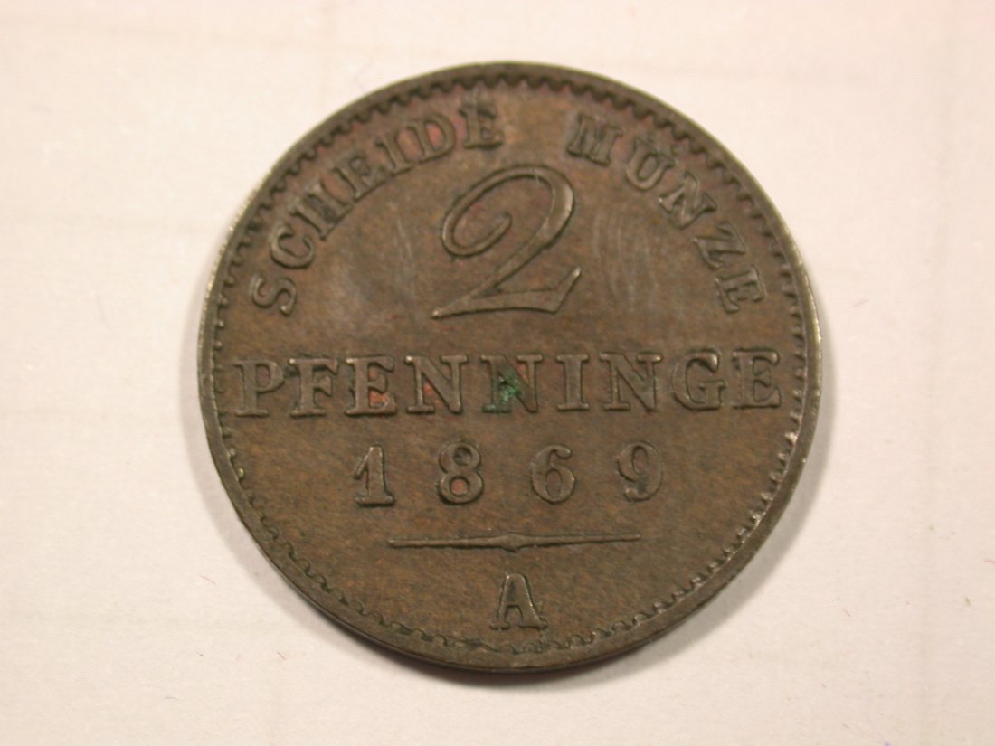 F19 Preussen 2 Pfennig 1869 A in f.ST Originalbilder
