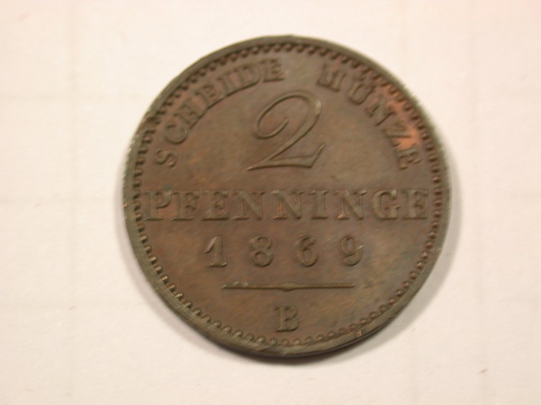  F19 Preussen  2 Pfennig 1869 B in vz-st/f.st   Originalbilder   