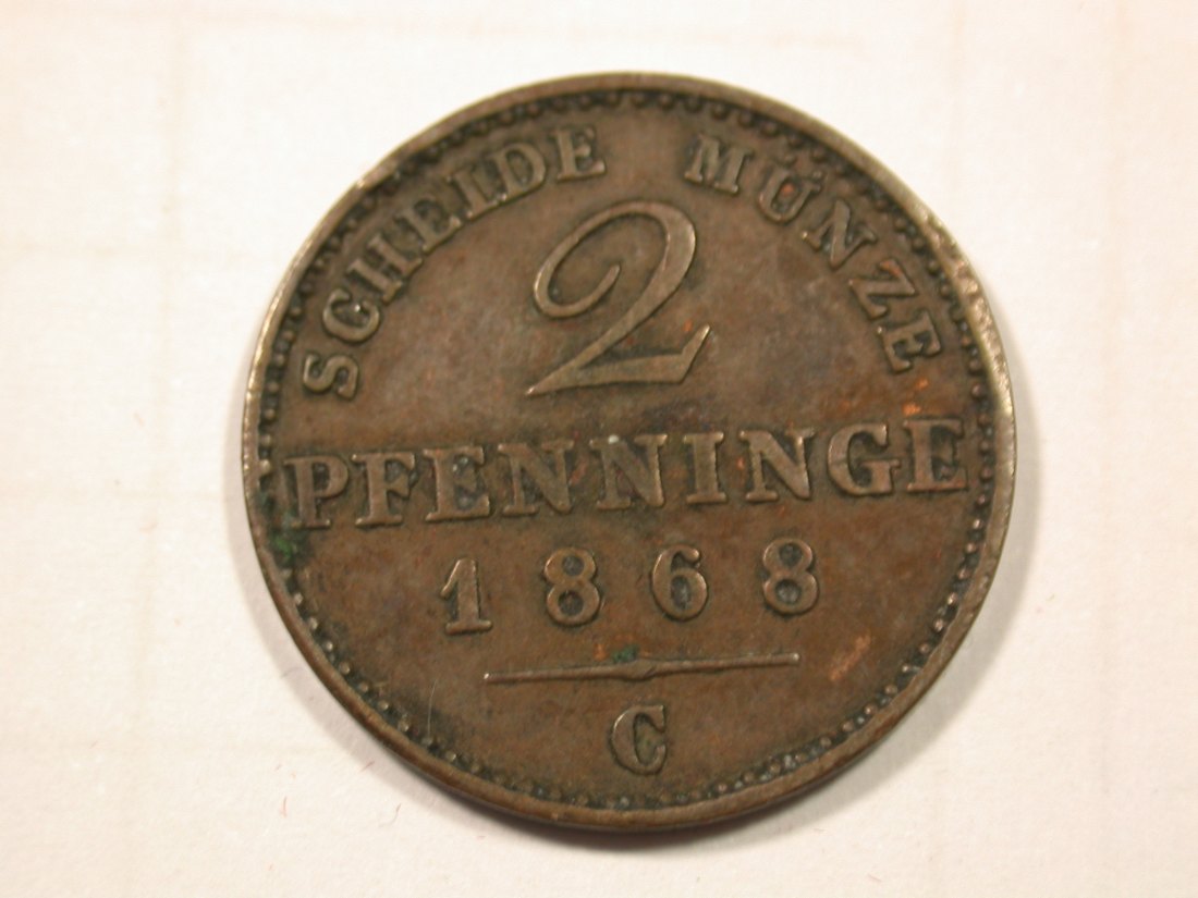 F19 Preussen 2 Pfennig 1868 C in vz Originalbilder